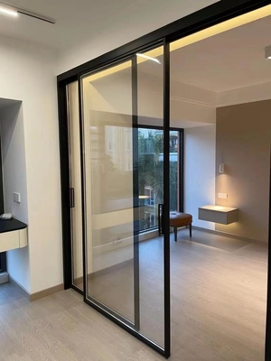 Harga yang bagus Modern Frosted Glass Gliding Aluminium Door Gliding Aluminium Door di Finish Anodized Hitam on line